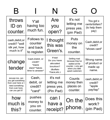 LIQ.Store Cashier's Bingo Card