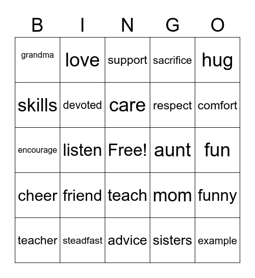 Mother S Day Bingo Card