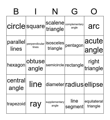 Geometry Bingo Card