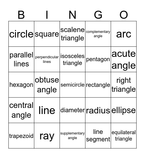 Geometry Bingo Card