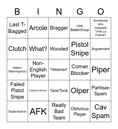Roblox Blood And Iron Bingo Card