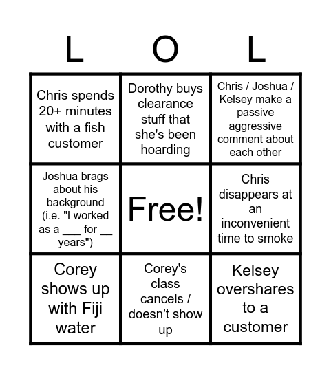 Petco Bingo Card