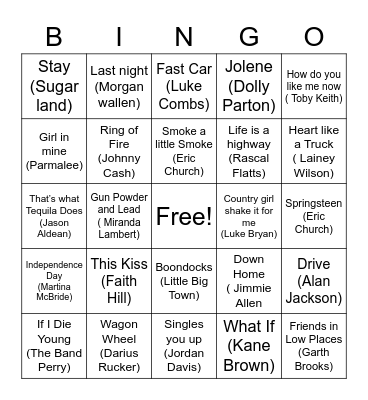 Crunchy Country Bingo Card