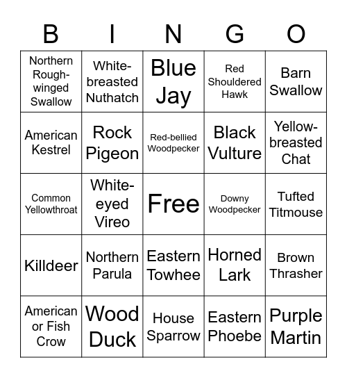 Birdwatching Bingo (SC, May-June) Bingo Card