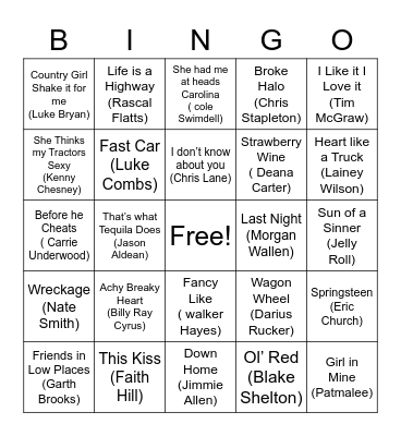 Crunchy Country Bingo Card