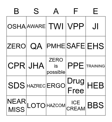 HEB Safety Bingo Card