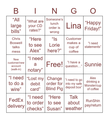 FUN FRIDAY!!!!!! Bingo Card