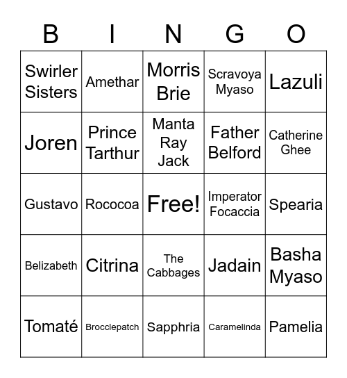 ACOC Cameo Bingo Card