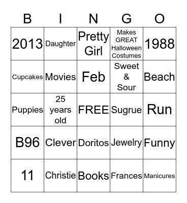 Happy Birthday Christie Bingo Card