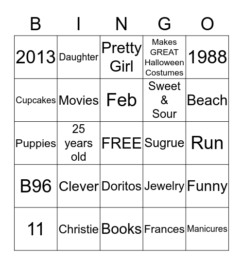 Happy Birthday Christie Bingo Card