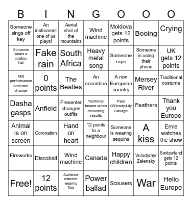 Eurovision 2023! Bingo Card