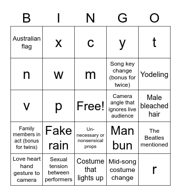 Eurovision 2023 Bingo Card