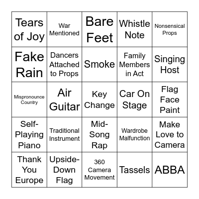 Eurovision 2023 Bingo Card