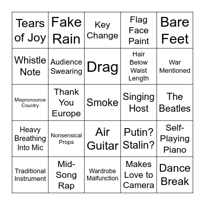 Eurovision 2023 Bingo Card