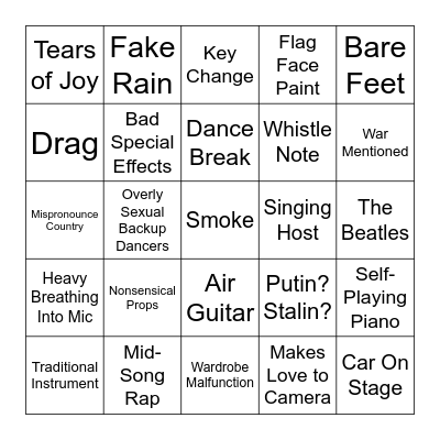 Eurovision 2023 Bingo Card