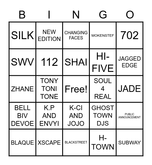 "R&B 90'S GROUPS" Bingo Card