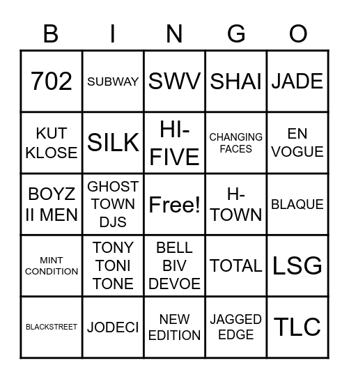 "R&B 90'S GROUPS" Bingo Card
