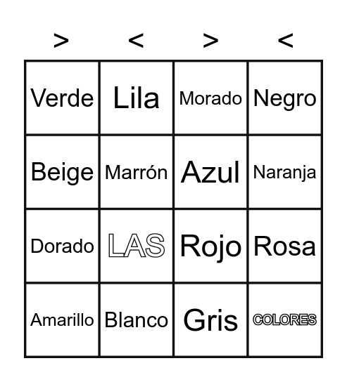 Bingo Las Colores Bingo Card