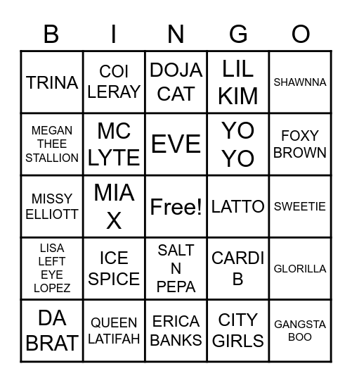 "FEMALE RAPPERS" Bingo Card