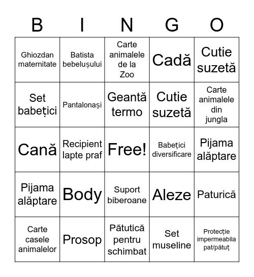 Bingo la daruri Bingo Card