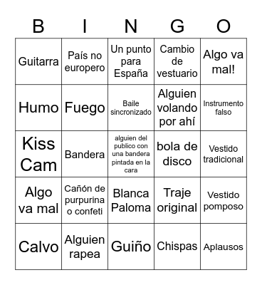 Eurovision 2023 Bingo Card