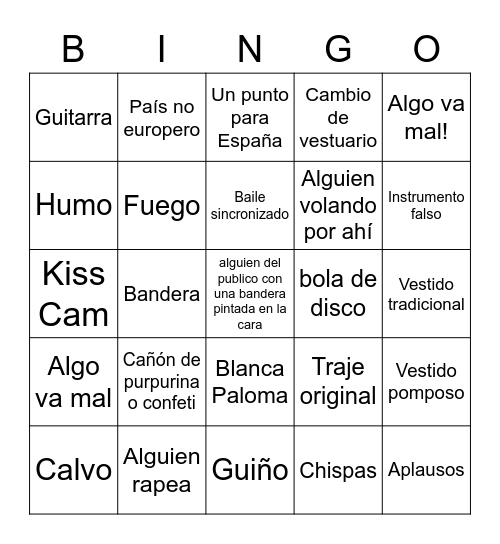 Eurovision 2023 Bingo Card