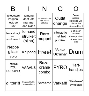 EUROVISIE FINALE 2023 Bingo Card