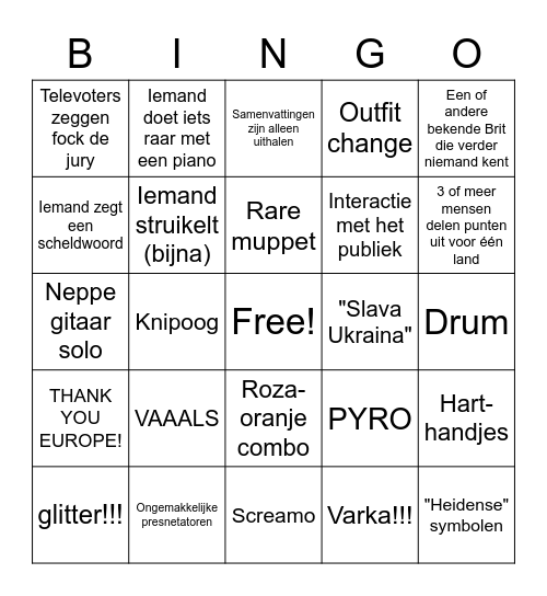 EUROVISIE FINALE 2023 Bingo Card