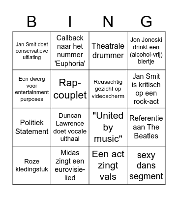 EUROVISION BINGO Card