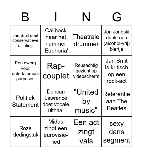 EUROVISION BINGO Card