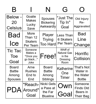 Coed Hockey Bingo Card