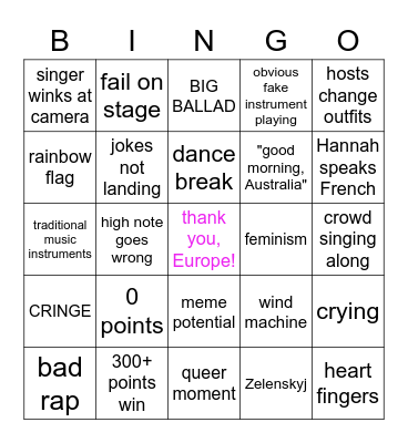 EUROVISION FINAL Bingo Card