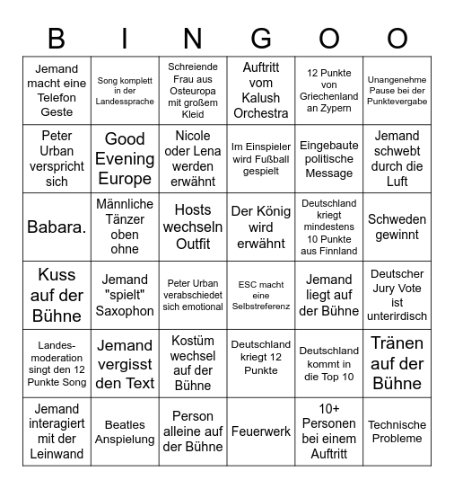 ESC-Bingo 2023 Bingo Card