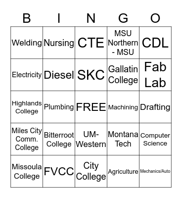 Bitterroot College Trade Show Bingo Card