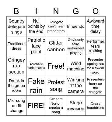 Eurovision Bingo! Bingo Card