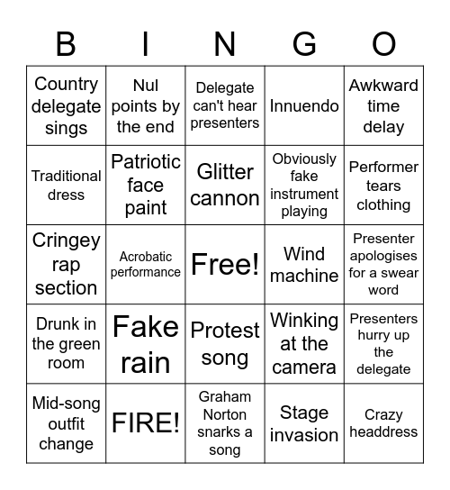 Eurovision Bingo! Bingo Card