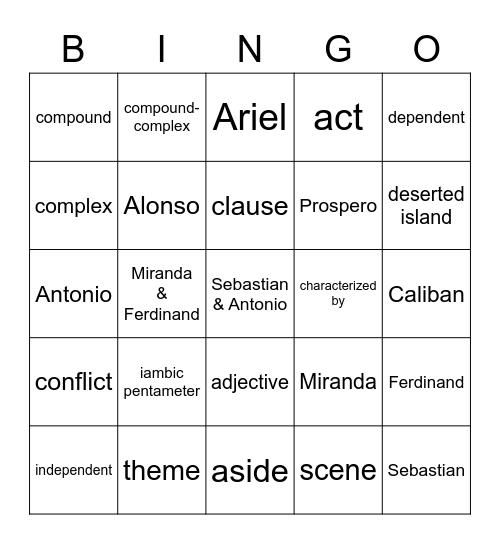 Midterm Revision Bingo Card