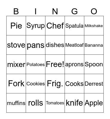 Chef Circle Bingo Card