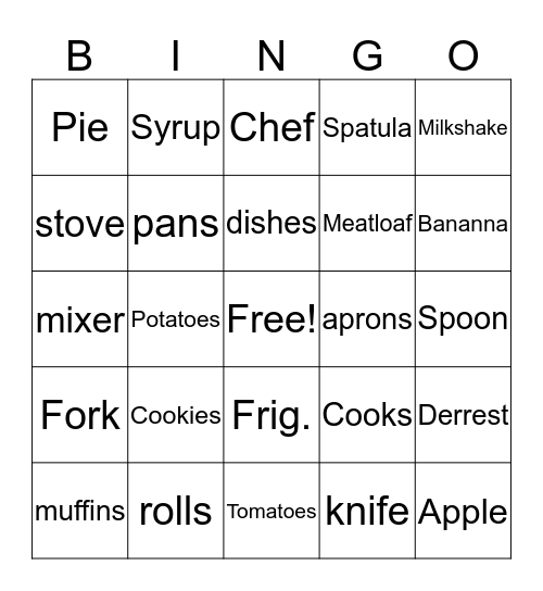 Chef Circle Bingo Card