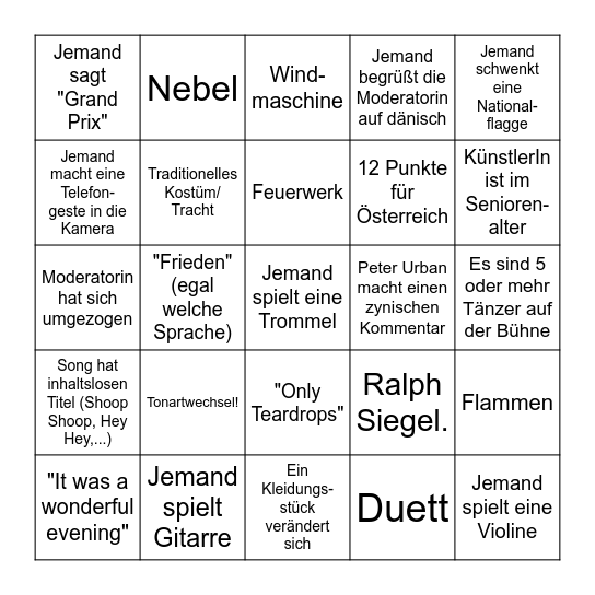 ESC Bingo Card