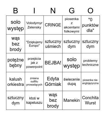 Eurowizja 2023 Bingo Card