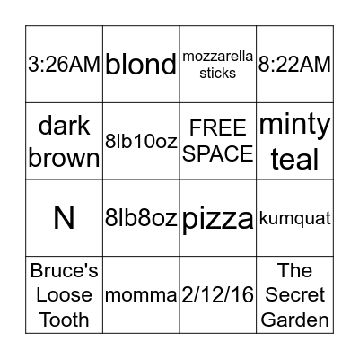 BABY BINGO Card