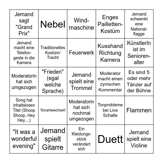 ESC Bingo Card