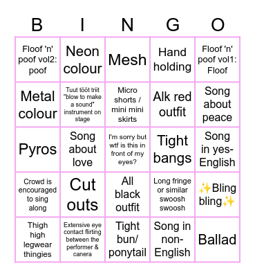 EUROVIISUT 2023 Bingo Card