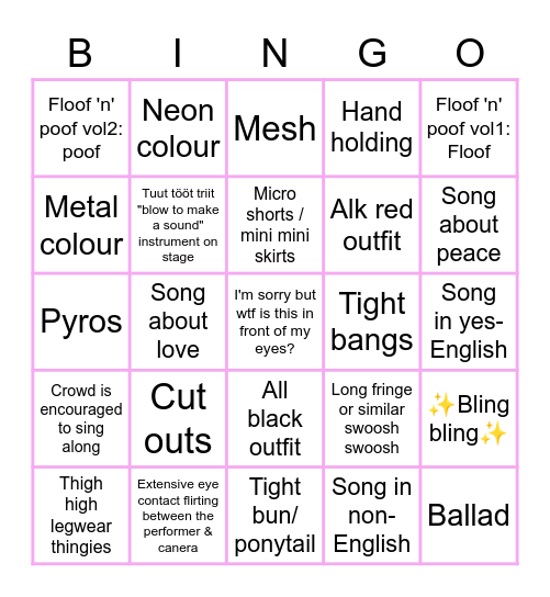 EUROVIISUT 2023 Bingo Card