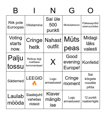 Eurovisiooooon 2023 Bingo Card