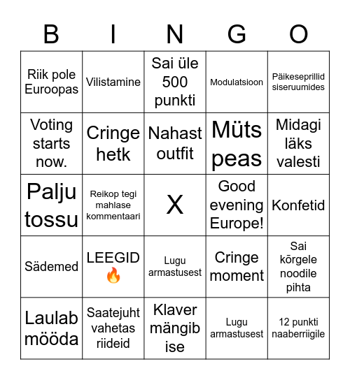 Eurovisiooooon 2023 Bingo Card