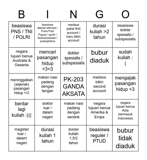 Untitled Bingo Card