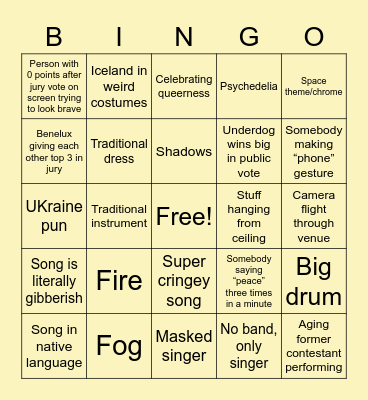 ESC 2023 Bingo Card