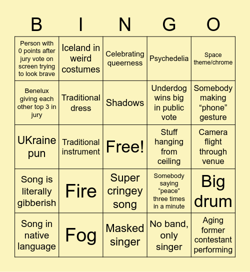 ESC 2023 Bingo Card